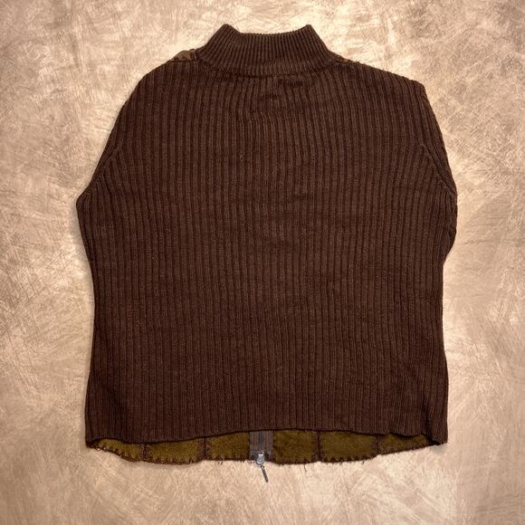 Vintage 90s Cal Fashion Brown Patchwork Panel Stitched Knit Zip Up Jacket Grunge - Picture 3 of 7